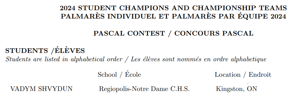 Vadym Shvydun — Pascal Champion 2024